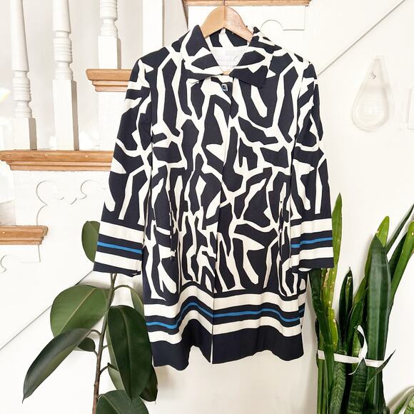 NWT Diana Gallesi Black White Abstract Striped Collared Jacket Coat Size 12